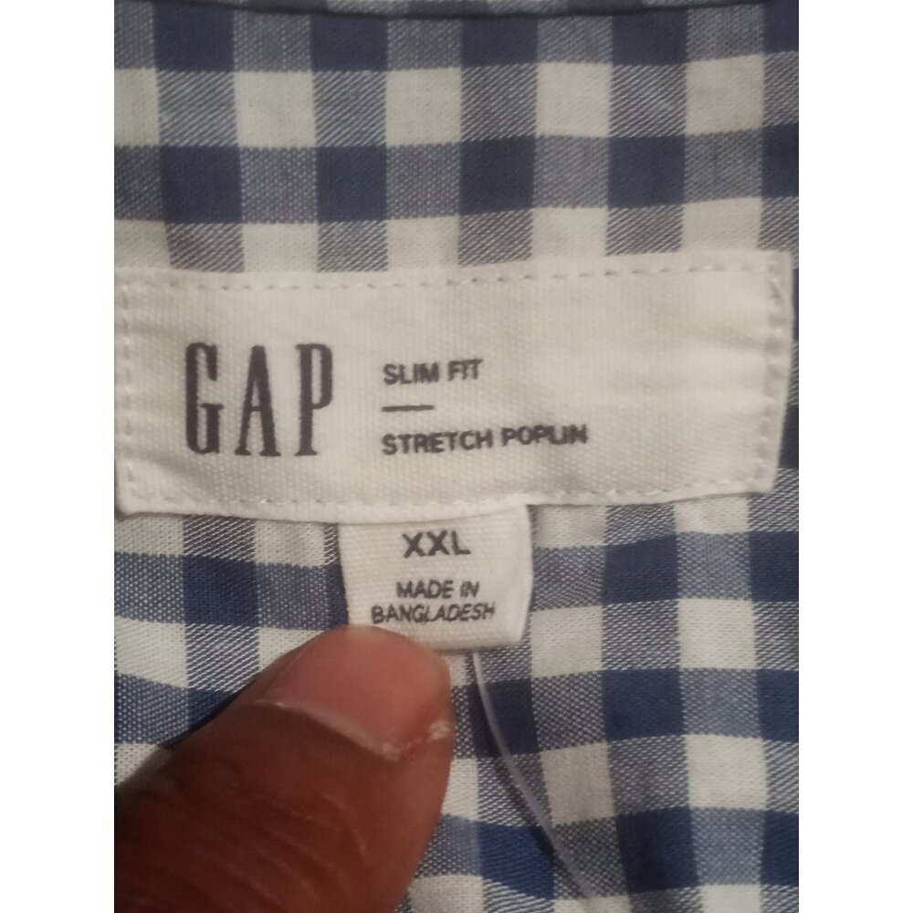NWT Men's GAP Slim Fit Poplin Stretch Long Sleeve Shirt, Blue White Check 2XL - Picture 10 of 14